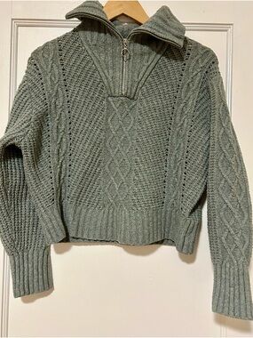Sincerely Jules Sage Gray Cable Knit Half-Zip Turtleneck Sweater